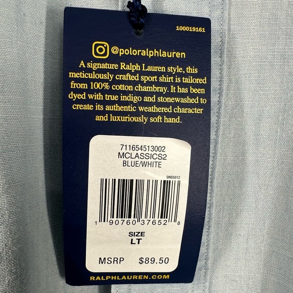POLO RALPH LAUREN Recent Blue Chambray Short Sleeve Button Down Men's Large Tall - Picture 8 of 9